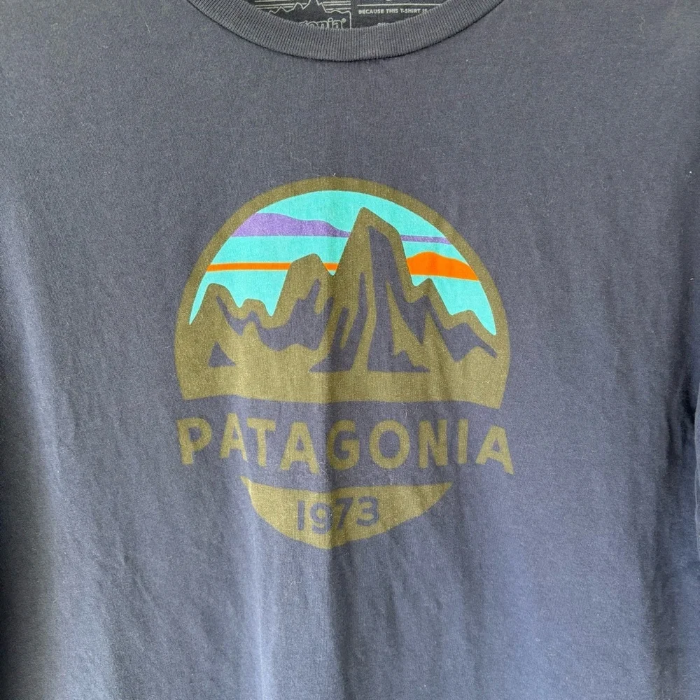 Patagonia Navy Blue Fitz Roy Scope Organic Short Sleeve T-Shirt Outdoor Active